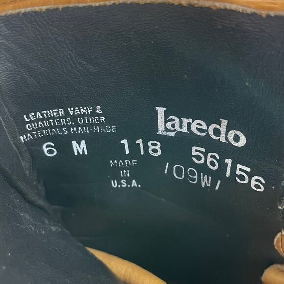 Laredo Tan Leather Kiltie Lace Up 1.5" Heel Western Roper Boot 118 56156 6 - Picture 8 of 9